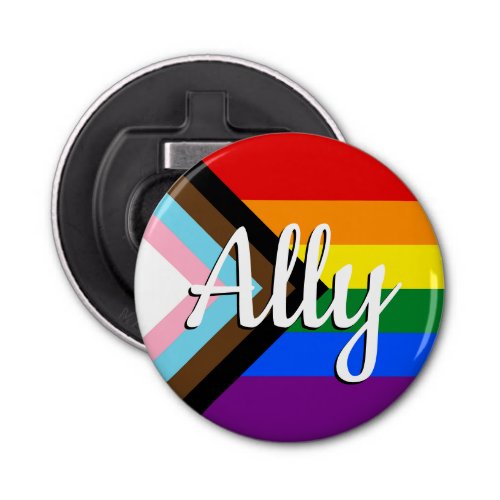 Progressive Pride Ally Button Bottle Opener