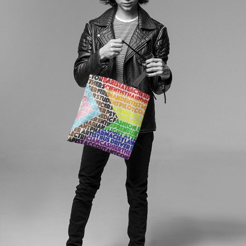 Progressive Rainbow Flag LGBT Gay Script Tote Bag