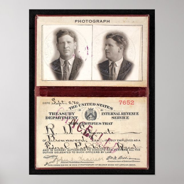 PROHIBITION AGENT SHUMATE 1920 POSTER (Front)