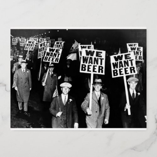 Prohibition Beer Protest 1950s Vintage Photograph Foil Holiday Postcard