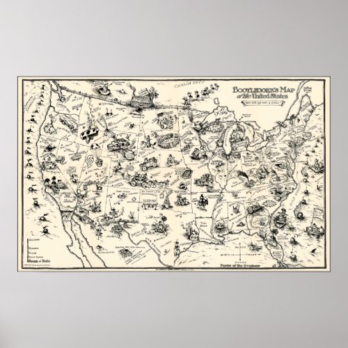 PROHIBITION BOOTLEGGERS MAP of the U S 1926 Poster