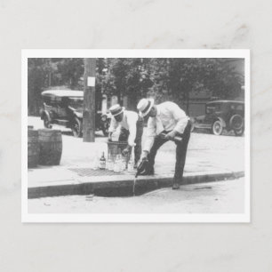 Prohibition Pouring Whiskey into a Sewer Vintage Postcard