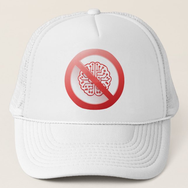 Prohibition sign of using artificial intelligence trucker hat (Front)