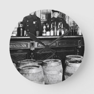 Prohibition - Speakeasy Police Raid Bootlegger - M Round Clock