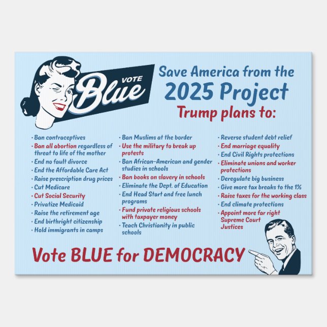 Project 2025 | Vote Blue | Lawn Sign | 18 x 24 (Front)