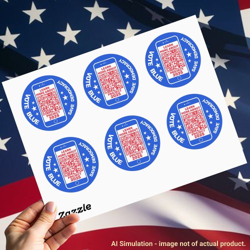 Project 2025 'Vote Blue - Save Democracy!' QR Code Classic Round Sticker