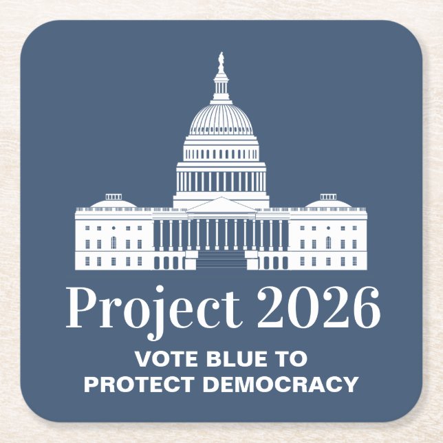 Project 2026 Vote for Democracy Square Paper Coaster (Front)