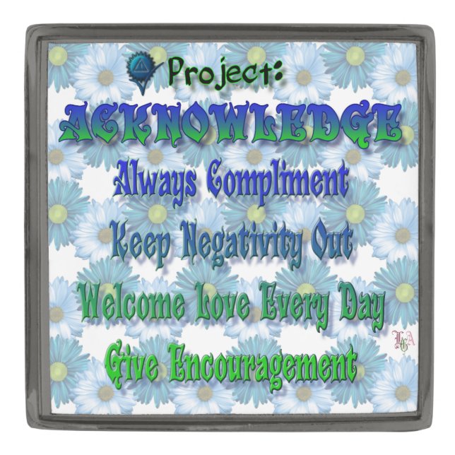 Project: ACKNOWLEDGE-words Gunmetal Finish Lapel Pin (Front)