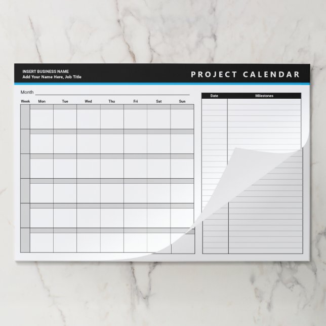 Project Management Calendar Template Paper Pad (Folded)