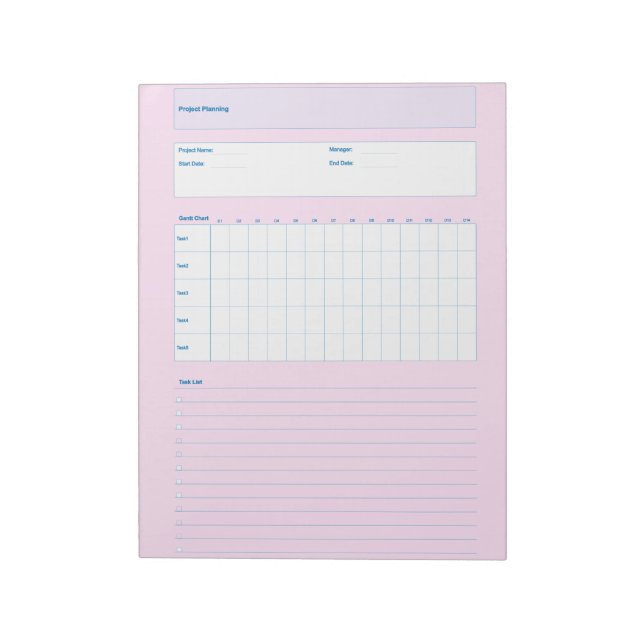Project Planning Template, Printable Planner Sheet Notepad (Rotated)