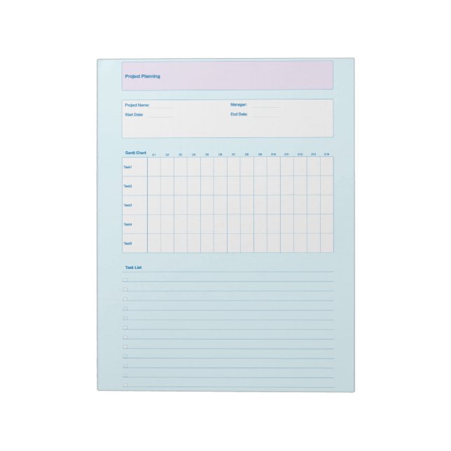 Project Planning Template, Printable Planner Sheet Notepad (Rotated)