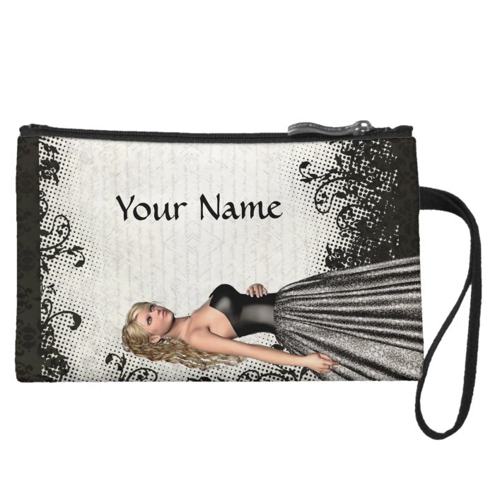 Prom girl in a black dress wristlet clutch