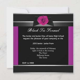 Prom High School Dance Formal Pink Black Tie Invitation