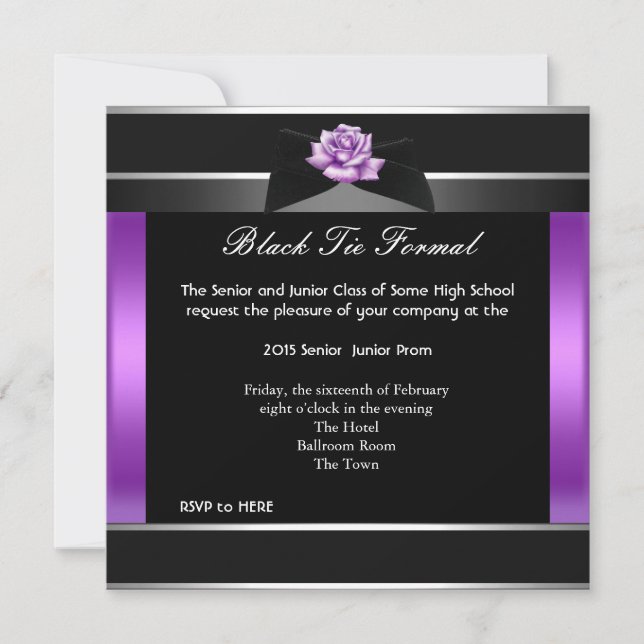 Prom High School Dance Formal Purple Black Tie Invitation (Front)