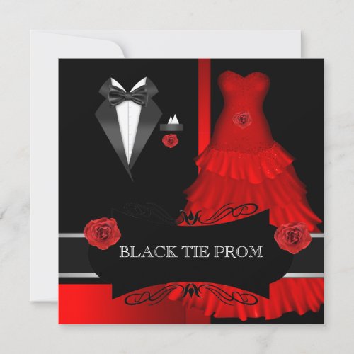 Prom High School Dance Formal Red Black Tie Invitation