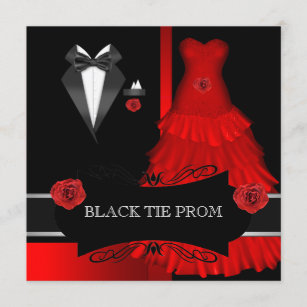 Prom High School Dance Formal Red Black Tie Invitation