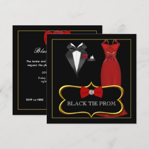Prom High School Dance Formal Red Black Tie Invitation
