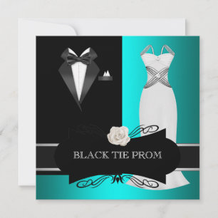 Prom High School Dance Formal Teal Black Tie Invitation
