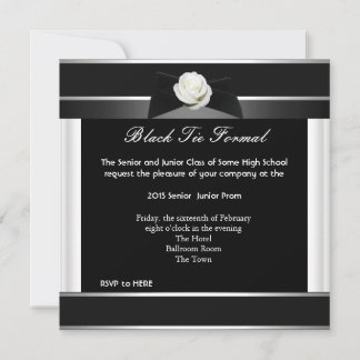 Prom High School Dance Formal White Black Tie Invitation