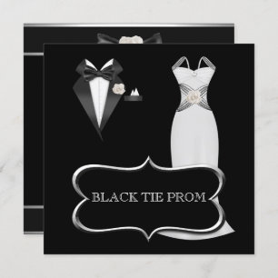 Prom High School Dance Formal White Black Tie Invitation