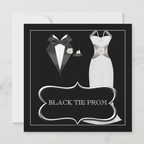 Prom High School Dance Formal White Black Tie Invitation