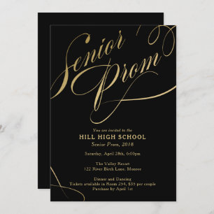 Prom Invitation, Black & Gold Script  Senior Prom Invitation