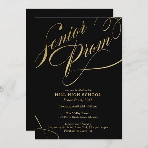 Prom Invitation Black  Gold Script  Senior Prom Invitation