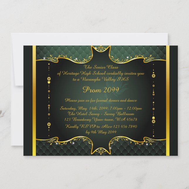 Prom invitation,Prom, Prom Senior,elegant, green Invitation (Front)
