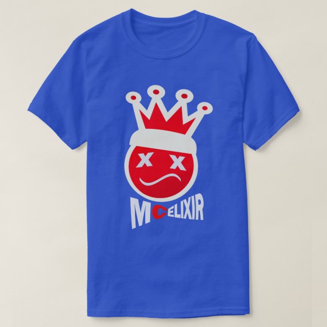 Prom King Signature Logo - Cream & Red on Blue T-Shirt (Design Front)