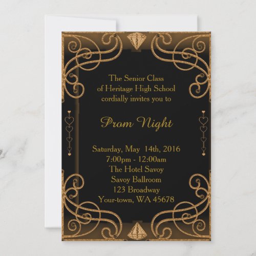 Prom Night Black  Gold Invitation