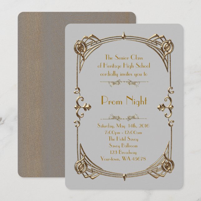 Prom Night Empire style, Melted gold, grey 2 Invitation (Front/Back)