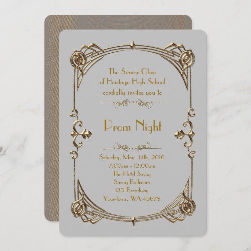 Prom Night Empire style Melted gold grey 2 Invitation