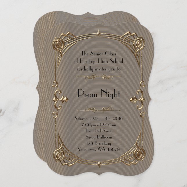 Prom Night Empire style, Melted gold, grey 2 Invitation (Front/Back)