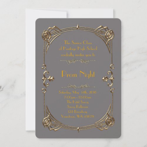 Prom Night Empire style Melted gold grey Invitation