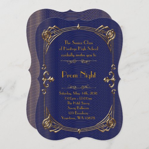 Prom Night Empire style Melted gold navy chic Invitation