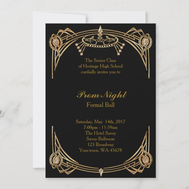 Prom Night, Formal Ball, black-gold Invitation (Front)