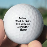 Prom or HOCO Proposal Cute Funny Promposal Idea Golf Balls<br><div class="desc">If you prefer colors other than black and white, it's simple to change using the Zazzle design tool. For instructions, see below. Ask a girl or boy to prom in style with these personalized promposal golf balls. Design features a modern typography message that reads "Want to PAR-TEE with me at...</div>