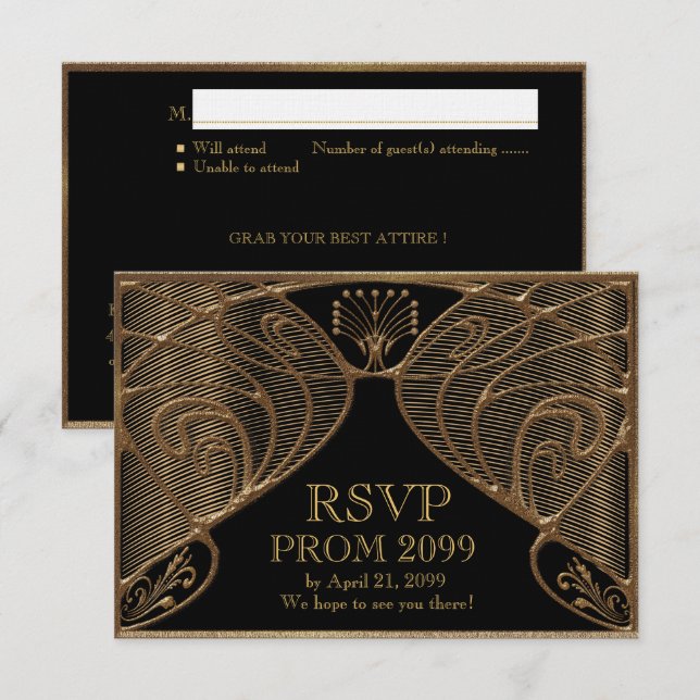 PROM RSVP, Great Gatsby, gold on black Invitation (Front/Back)