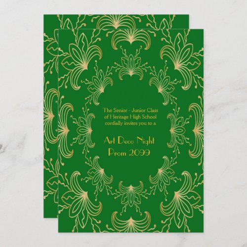 Prom Senior Art Deco Flowers Stylized emerald Invitation