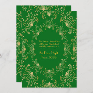 Prom Senior, Art Deco, Flowers Stylized, emerald Invitation
