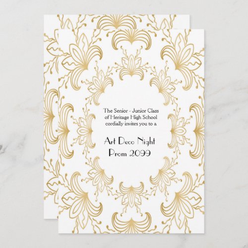 Prom Senior Art Deco Flowers Stylizedwhite gold Invitation