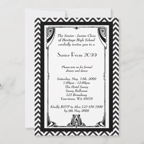 Prom senior Gatsby style black  white frame Invitation