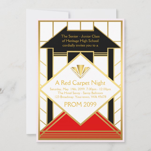 Prom Senior, Gatsby style, Red Carpet Stylized Invitation (Front)