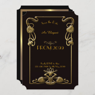 Prom Senior-Junior, black Gold Geometric,Art Deco Invitation