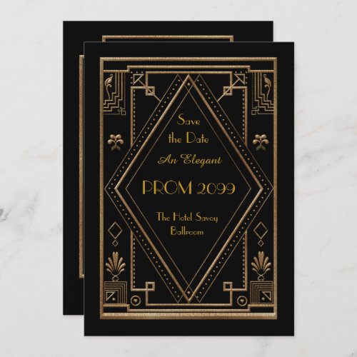 Prom Senior_Junior Black Gold Geometric Art Deco Invitation