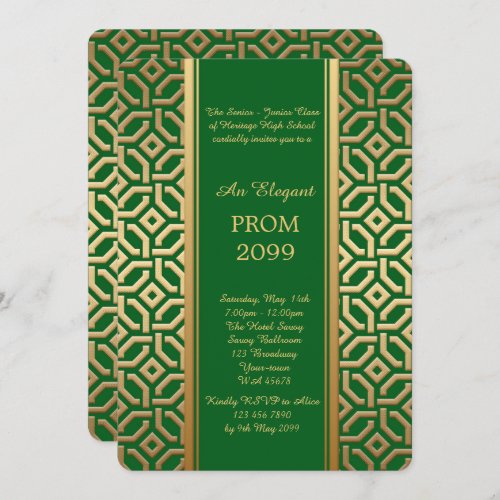 Prom Senior_Junior Black Gold Geometric Emerald Invitation