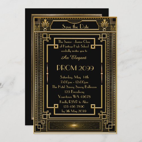 Prom Senior_Junior Black Gold Geometric Emperor Invitation