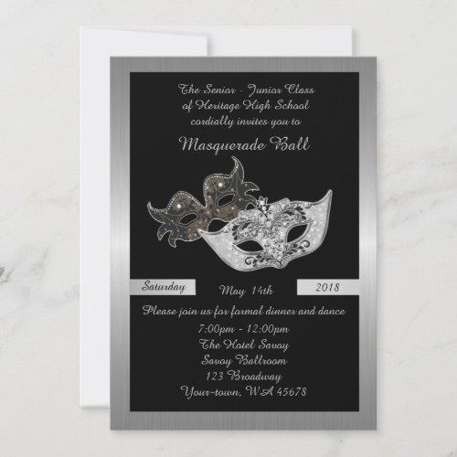 Prom Senior_Junior black masquerade mask Invitation