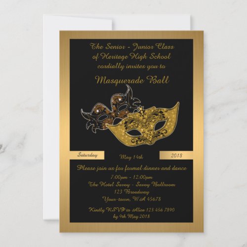 Prom Senior_Junior black masquerade mask peacock Invitation