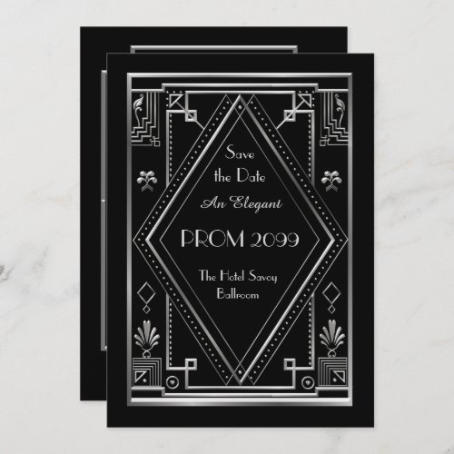 Prom Senior_Junior Black Silver Art Deco Invitation